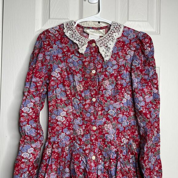 Gunne Sax by Jessica McClintock Girl's Victorian Prairie Dress Red Floral Size 7 - Picture 2 of 12